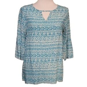 Ikat Tunic Top Womens Size S Coastal Beachy Vacation Resort Cruise Geometric NWT